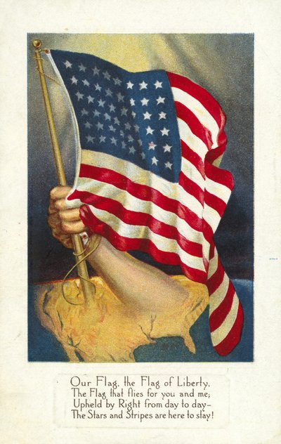 Amerikanische Flagge, die aus Amerika auftaucht von American School